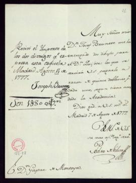 Orden de Pedro de Silva a Gaspar de Montoya del pago a José Brunete de 30 doblones por dos dibujo...