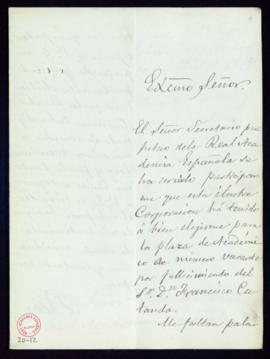 Carta de Tomás Corral y Oña al director [el marqués de Molins] de gratitud por su elección como a...