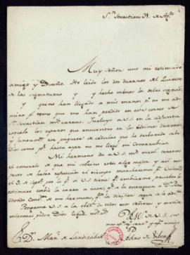 Carta de Pedro de Silva a Man[ue]l de Lardizábal [y Uribe] con la que remite los reparos que le o...