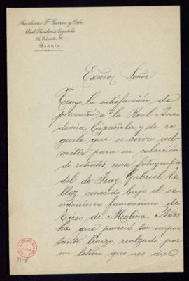 Carta de Aureliano F[ernánde]z-Guerra [y Orbe] al secretario [Manuel Tamayo y Baus] con la que ad...