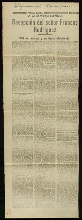 Recorte del diario Informaciones de 17 de noviembre de 1924, con la crónica de la recepción públi...