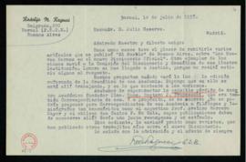 Carta de Rodolfo M. Ragucci a Julio Casares en la que le informa del fallecimiento de Gustavo J. ...