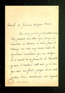 Carta de Antonio Alcalá Venceslada a Francisco Rodríguez Marín en la que le informa de que sigue ...