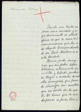 Carta de Enrique Menéndez Pelayo a Emilio Cotarelo en la que acusa recibo de su nombramiento como...