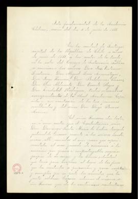 Acta fundamental de la Academia Chilena, sesión del día 5 de junio de 1885 y acta de la segunda s...