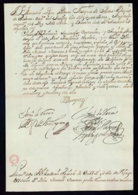 Orden del marqués de Villena del libramiento a favor de Blas Antonio de Nasarre de 1027 reales y ...