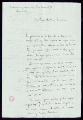 Carta de Adolfo de Castro en la que ofrece a la Academia La Relación del Señor Conde de Olivares,...