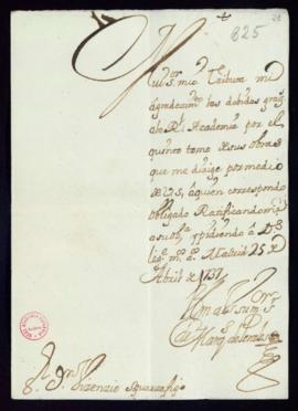 Carta del marqués de Perales a Vincencio Squarzafigo de agradecimiento por el envío del tomo quin...