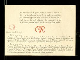 Invitación del Instituto de España a los actos solemnes de los días 3 y 4 de agosto de 1939