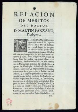 Copia de la relación de méritos del doctor D. Martín Panzano, presbítero