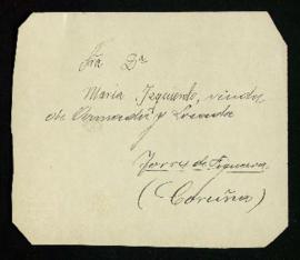 Nota con el nombre de María Izquierdo viuda de Juan de Armada y Losada, marqués de Figueroa
