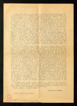 Copia de la carta de Miguel de Unamuno a Ángel Ganivet