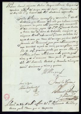 Orden del marqués de Villena a Vincencio Squarzafigo de libramiento a favor de Fernando Bustillos...
