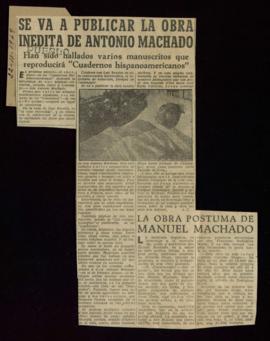 Recorte de Pueblo con el titular Se va a publicar la obra inédita de Antonio Machado. La obra pós...