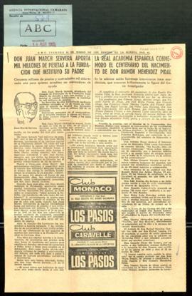 Recorte del diario ABC con la crónica La Real Academia Española conmemoró el centenario del nacim...