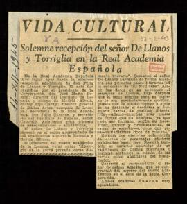 Solemne recepción del señor De Llanos y Torriglia en la Real Academia Española