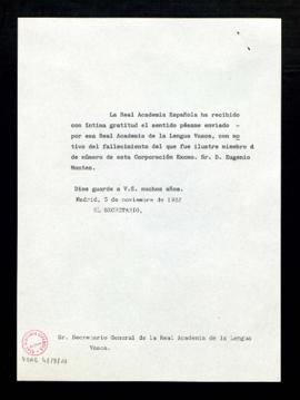 Copia sin firma del oficio del secretario [Alonso Zamora Vicente] al secretario general de la Rea...
