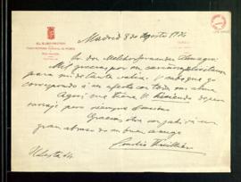 Carta de Emilio Thuillier, subdirector del Conservatorio de Música y Declamación, a Melchor Ferná...