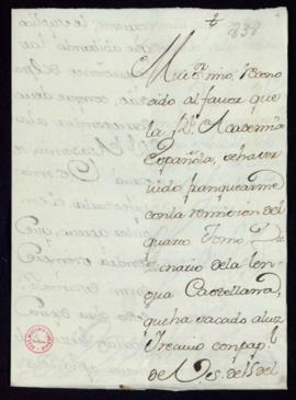 Carta del marqués de Torrenueva a Vincencio Squarzafigo de agradecimiento por el envío del tomo c...