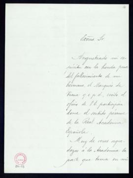 Carta del duque de Rivas [Enrique Ramírez de Saavedra] al secretario, Mariano Catalina, de agrade...