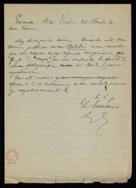 Minuta de la carta del secretario [Emilio Cotarelo] a la viuda del conde de Casa Valencia en la q...