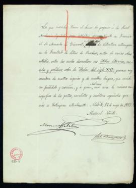 Propuesta firmada por Manuel Cañete, Mariano Catalina y Víctor Balaguer de Armando de Tréverret c...
