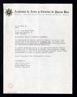 Carta de Arturo Gómez Costa, director ejecutivo de la Academia de Artes y Ciencias de Puerto Rico...