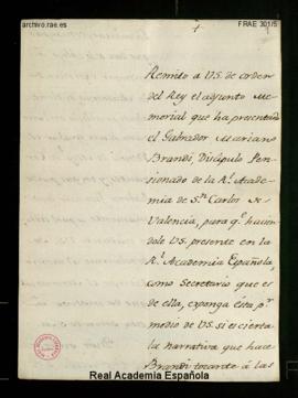 Carta del conde de Floridablanca a Manuel de Lardizábal de traslado de una copia del memorial pre...