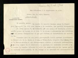 Carta de José Ibáñez Martín a Julio Casares en la que le comunica que ha decidido nombrar interin...