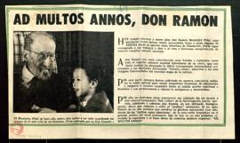 Recorte del diario Arriba con el artículo Ad multos annos, don Ramón