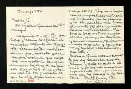 Carta de Prudencio Rovira Pita a Melchor Fernández Almagro con la que le envía un ejemplar de Mau...