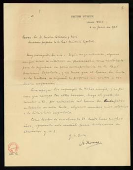 Carta de Henry Thomas a Emilio Cotarelo con la que le remite algunos escritos suyos relativos a l...