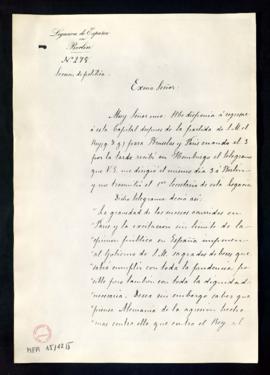 Reproducción de la carta del conde de Benomar al ministro de Estado [el marqués de la Vega de Arm...