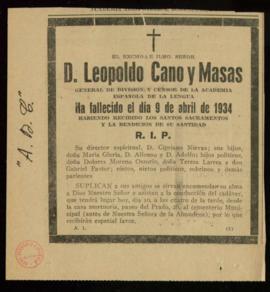 Recorte del diario ABC con la esquela de Leopoldo Cano y Masas