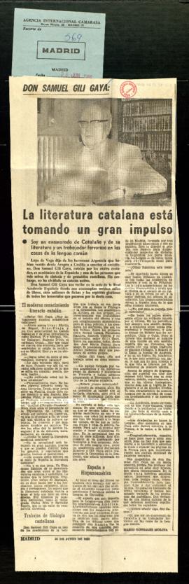 Recorte del diario Madrid con el artículo de Mario González Molina titulado Don Samuel Gili Gaya:...
