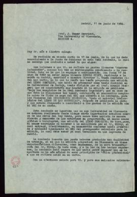 Copia de la carta de Julio Casares a J. Homer Herriott sobre la edición del Libro conplido de Ger...