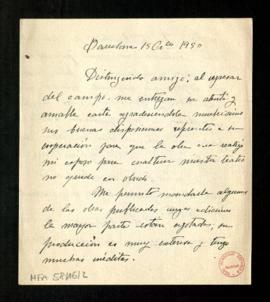 Carta de Dolores de Sojo, viuda de Gual, a Melchor Fernández Almagro en la que le agradece su int...