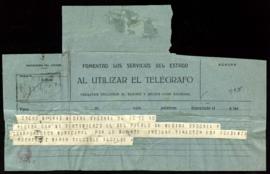 Telegrama de pésame del alcalde de Medina Sidonia al secretario [Julio Casares] por el fallecimie...